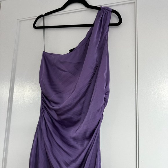 Delfi Collective Solie Pleated Midi-dress One Shoulder Side Cut-out Sz L Purple - Picture 5 of 11